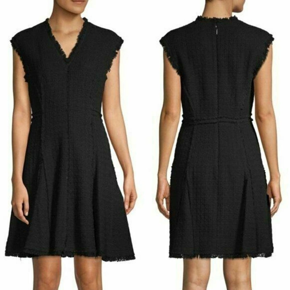 Rebecca Taylor Black Tweed Dress Fringe Trim